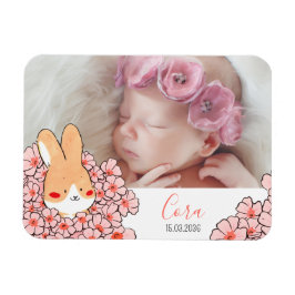 Ímã Faire-part naissance magnet Lapin et fleurs