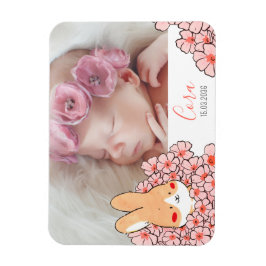 Ímã Faire-part naissance magnet Lapin et fleurs