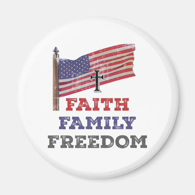 Imã Faith Family Freedom Cross with Flag (Frente)