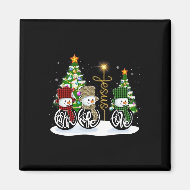 Imã Faith Hope ama Snowman Jesus Diversão Xmas Cross P (Frente)