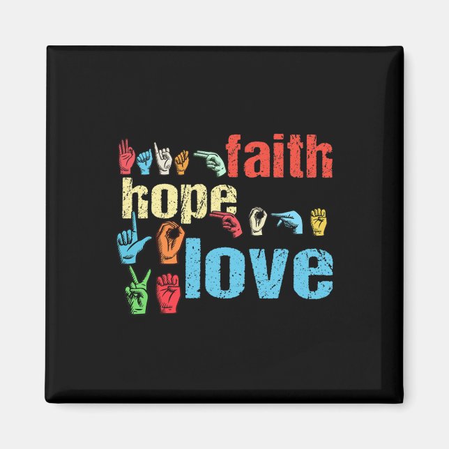 Imã Faith Hope Love American Sign Language Christian E (Frente)