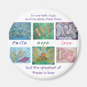 Imã Faith Hope Love Angel Word Collage Magnet