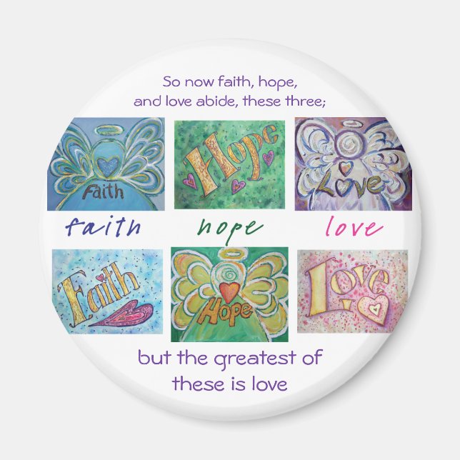 Imã Faith Hope Love Angel Word Collnet (Frente)