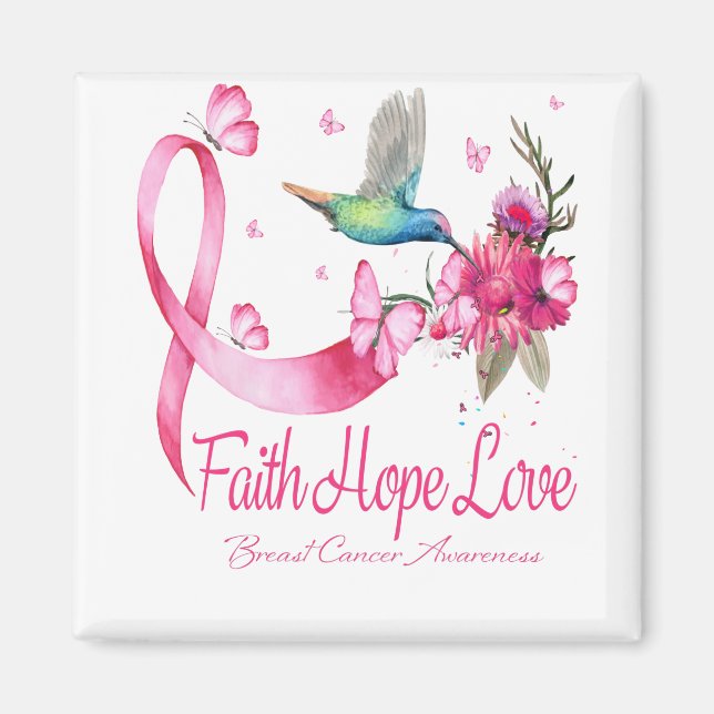 Imã Faith Hope Love Hummingbird Ribbon Breve Cancer (Frente)