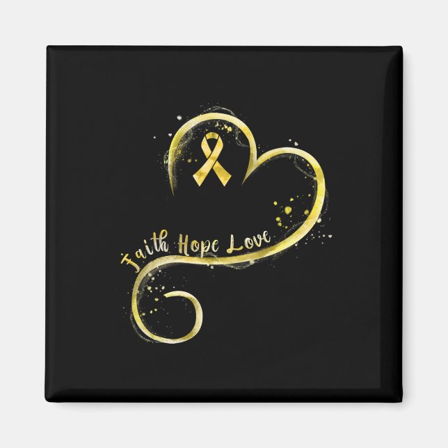 Imã Faith Hope Love Yellow Ribbon Chilhood Cancer Awa (Frente)