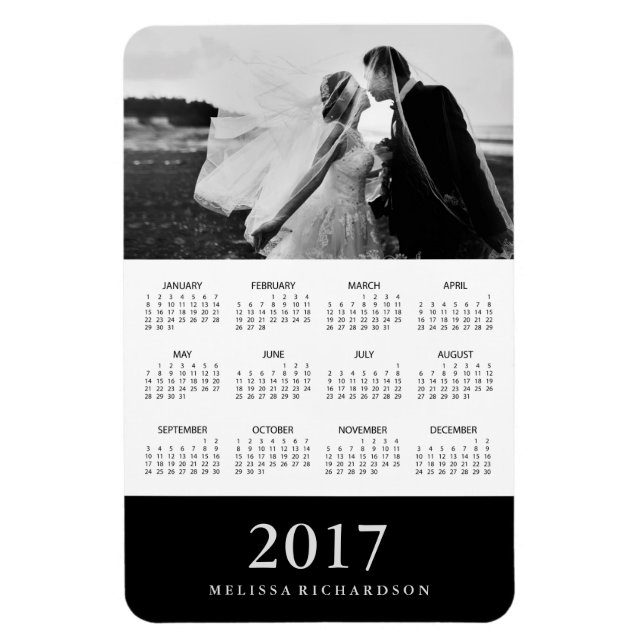 Ímã Faixa Preta | Calendário de Fotografias Elegante 2 (Vertical)