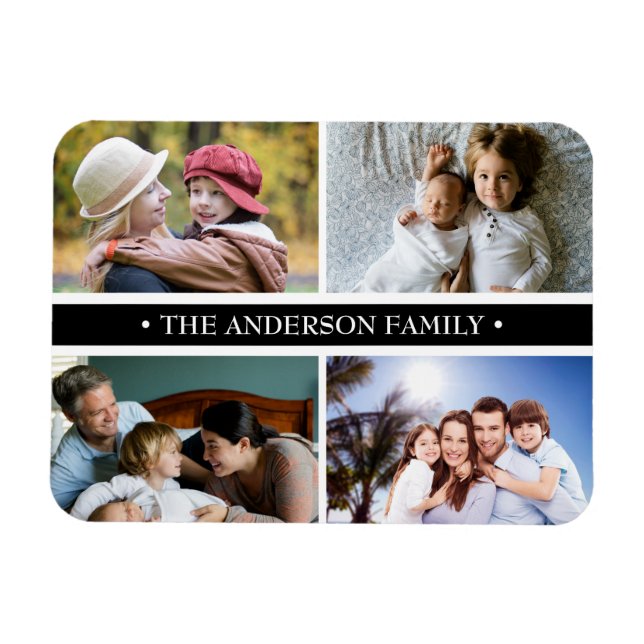 Ímã Faixa Preta de Colagem de Fotos Elegante 4 (Horizontal)