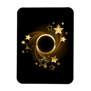Ímã Faixa redonda com estrelas Douradas em preto