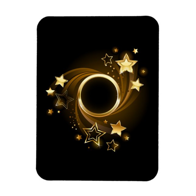Ímã Faixa redonda com estrelas Douradas em preto (Vertical)