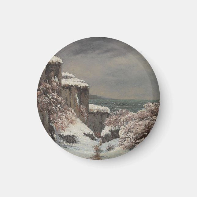 Imã Falaises au Bord de la Mer sous la Neige - Courbet (Frente)