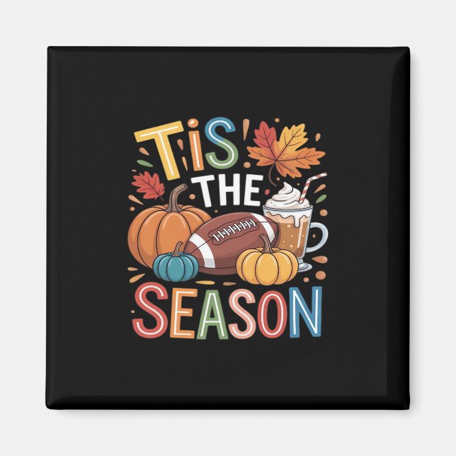Imã Fall Football Autumn Pumpkin Coffee (Frente)