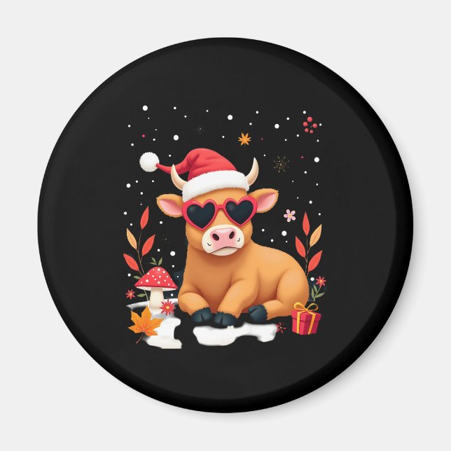 Imã Fall Highland Cow Pumpkin Bow Christmas Girls Kids (Frente)