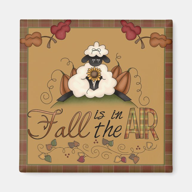 Imã "Fall is in the Air" Autumn Sheep Square Magnet (Frente)