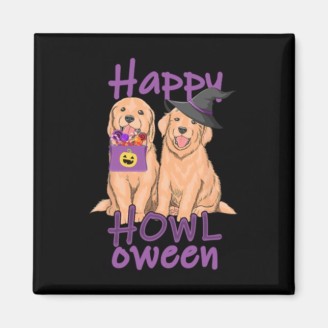 Imã Fall Ouro Retriever Amantes Halloween Feliz Howl- (Frente)