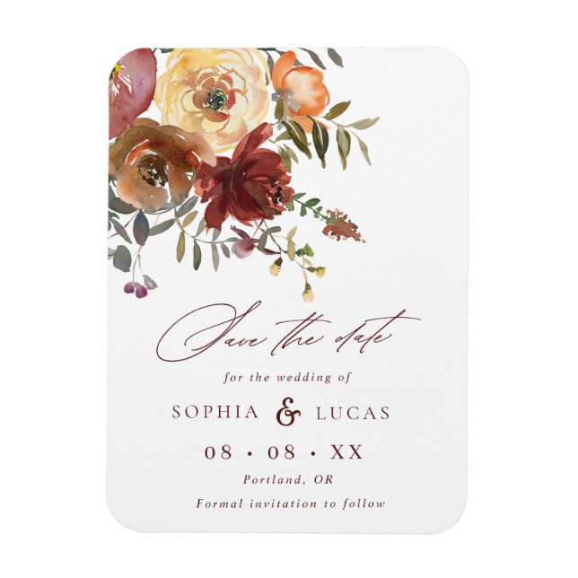Ímã Fall Rust Burgundy Orange Script Casamento Salva O (Vertical)