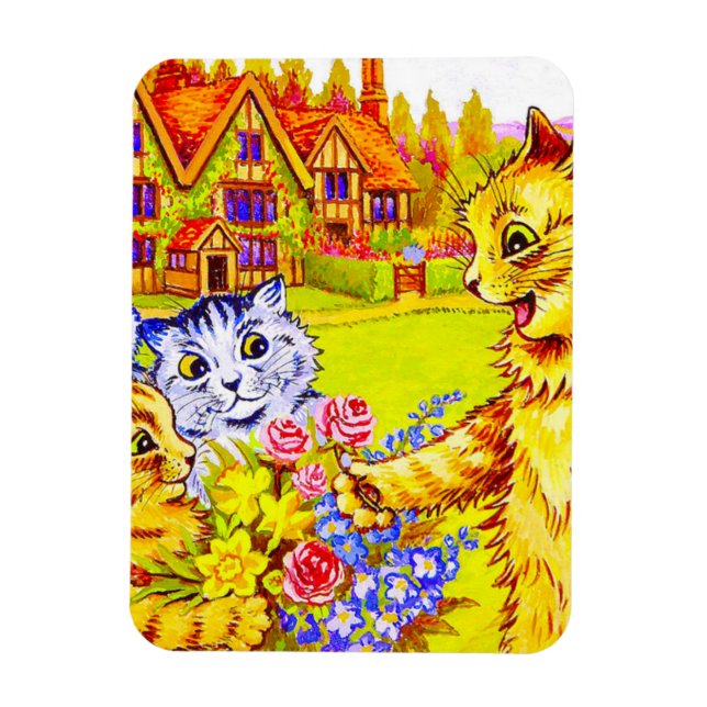 Ímã Família Cat no Jardim (Vertical)