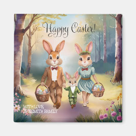 Imã Família Coelhinha de Páscoa Perseguindo Ovos - Cor