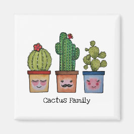 Imã Família Cute Cactus Em Aquarela