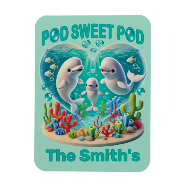 Ímã Família de baleias "Pod Sweet" Personalizável (Vertical)