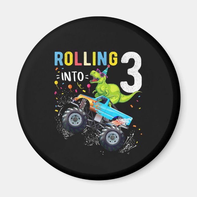 Imã Família de Caminhões Monstros Dinossauros, 3 anos (Frente)