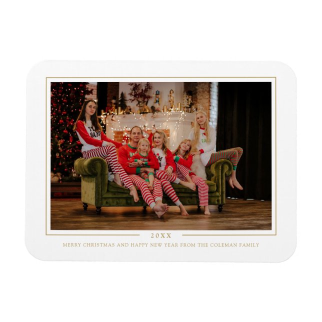 Ímã Família de Fotos Simples de Natal Monograma (Horizontal)
