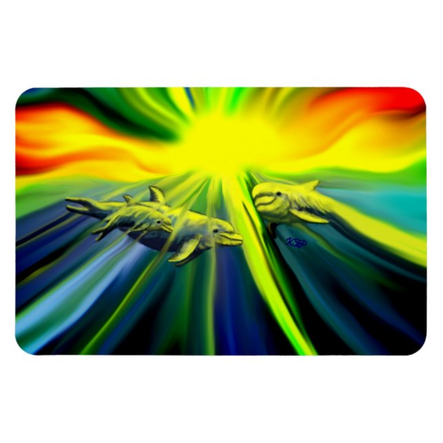 Ímã Família de golfinhos no sol (Horizontal)