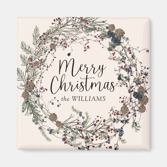 Imã Família de Natal Moderna de Wreath Wildflower (Frente)