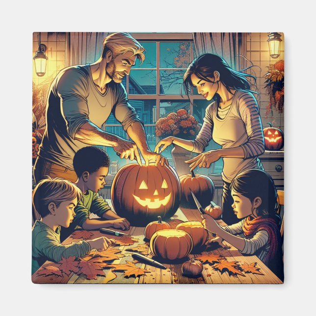Imã Família e Amigos Escrevendo Pumpkins Halloween (Frente)