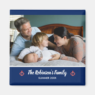 Imã Família Personalizada Foto Náutica Marinha Azul Na