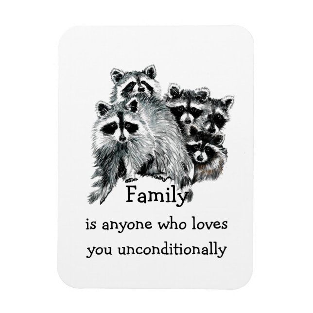 Ímã Família Raccoon Amigos Adoram Citando Arte Animal (Vertical)