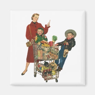 Imã Família retro, mamã e miúdos, compras na mercea