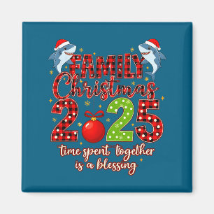 Imã Família Shark Natal 2025 Papai Noel Tempo Feliz