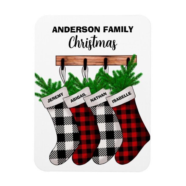 Ímã Família xadrez de 4 Natal Personalizado (Vertical)