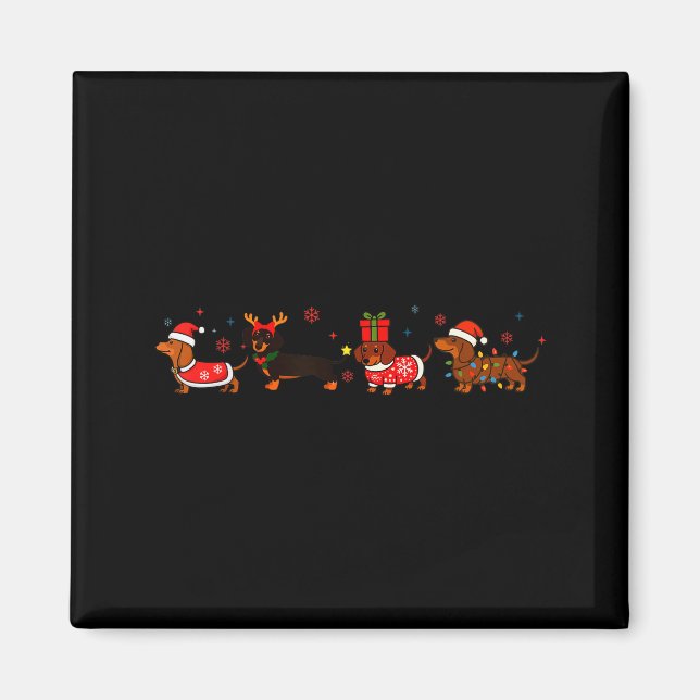 Imã Family Dachshund Santa Sleigh Reindeer Snow Christ (Frente)