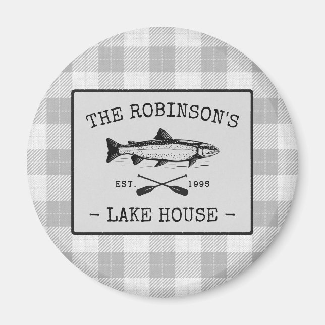 Imã Family Lake House Oars Fish Xadrez redonda branca (Frente)
