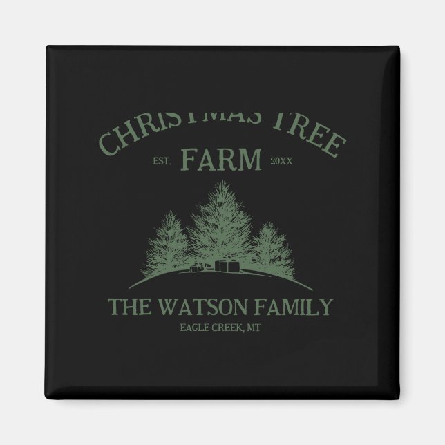 Imã Family Name Christmas Tree Farm Retro  (Frente)