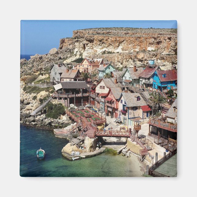 Imã Famosa aldeia de Popeye com casas coloridas, Malta (Frente)