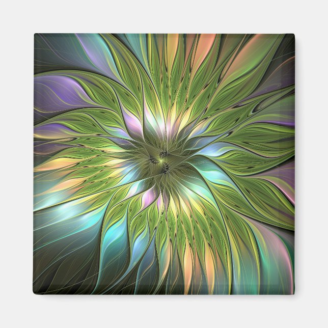 Imã Fantasia Colorida Luminosa Flores Arte Fractal (Frente)