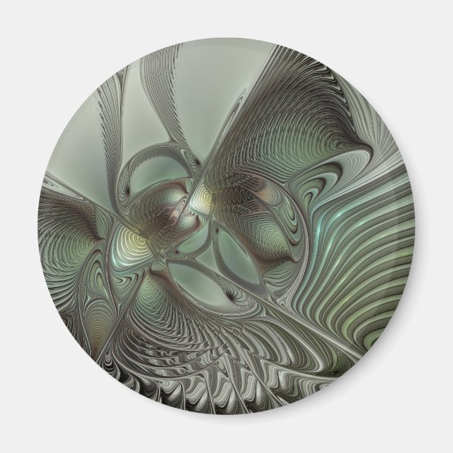 Imã Fantasia de Arte Fractal da Cinza Olive Sage (Frente)
