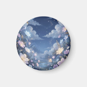 Imã Fantasia de Estrelas no Céu Noturno Floral Roxo