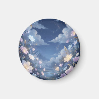 Imã Fantasia de Estrelas no Céu Noturno Floral Roxo