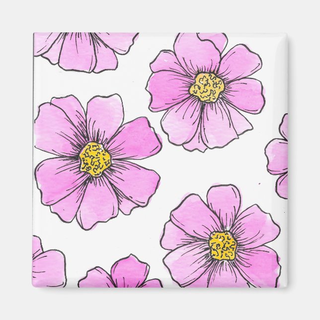 Imã Fantasia e Flores de Aquarela Rosa  (Frente)