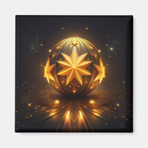 Imã Fantasia Fractal Esfera Bronze Estrelas Douradas