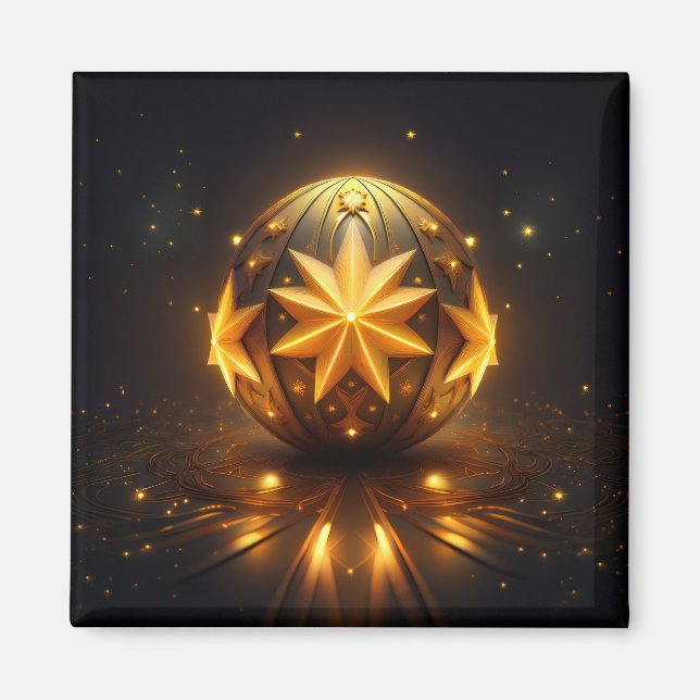 Imã Fantasia Fractal Esfera Bronze Estrelas Douradas (Frente)