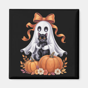 Imã Fantasma Assustador Segurando Gato Preto Floral Gr