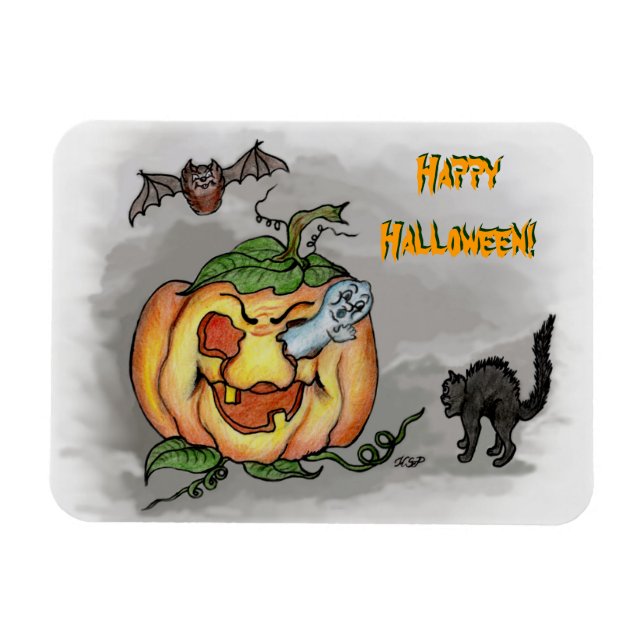 Ímã Fantasma, Bat e Cat, Feliz Halloween! (Horizontal)