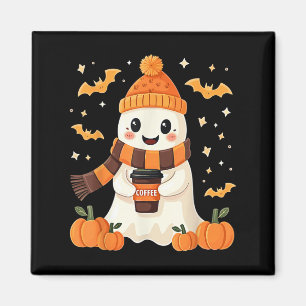 Imã Fantasma Bebendo Café Halloween Fantasma Fofo Café