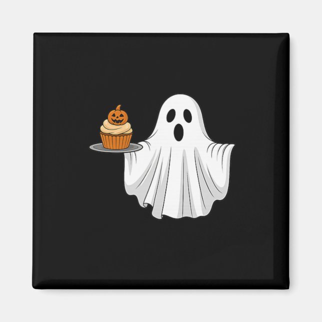 Imã Fantasma Bonita do Halloween Segurando Pocke Cupca (Frente)
