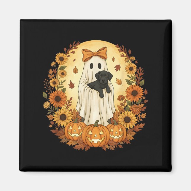 Imã Fantasma de Halloween Antigo Segurando Cachorro La (Frente)
