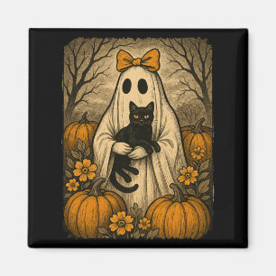 Imã Fantasma de Halloween Antigo Segurando Gatinho Pre